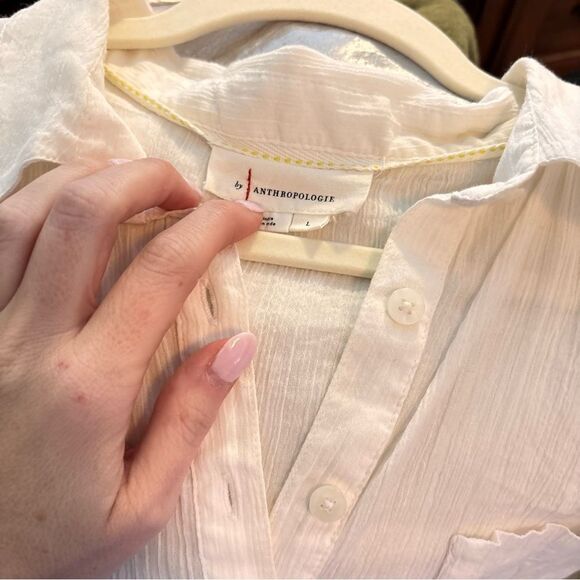 Anthropologie Sheer White Tunic Buttondown Large - Picture 5 of 5
